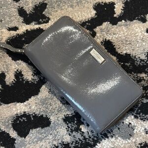 Glossy Gray Zip Wallet - Sleek Patent Finish